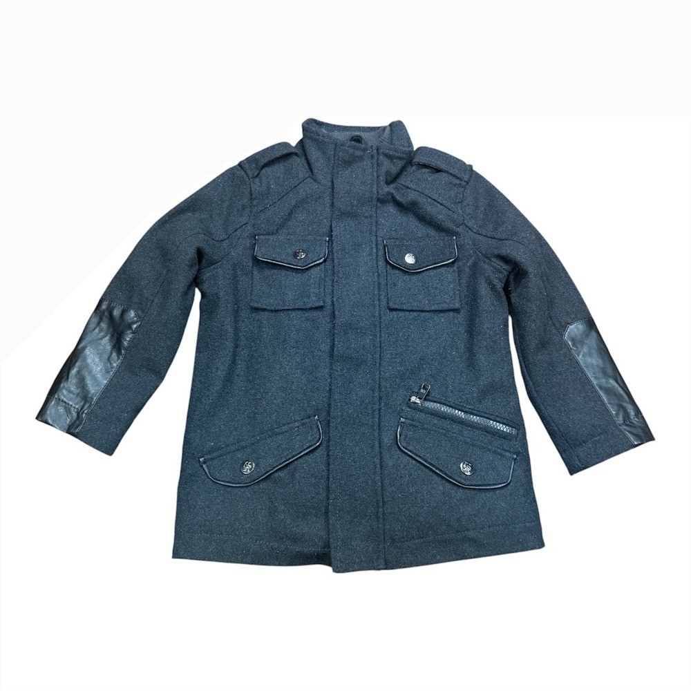 Urban Republic Kids Boys Gray Wool Blend Field Jacket Faux‎ Leather Trim Size 4T